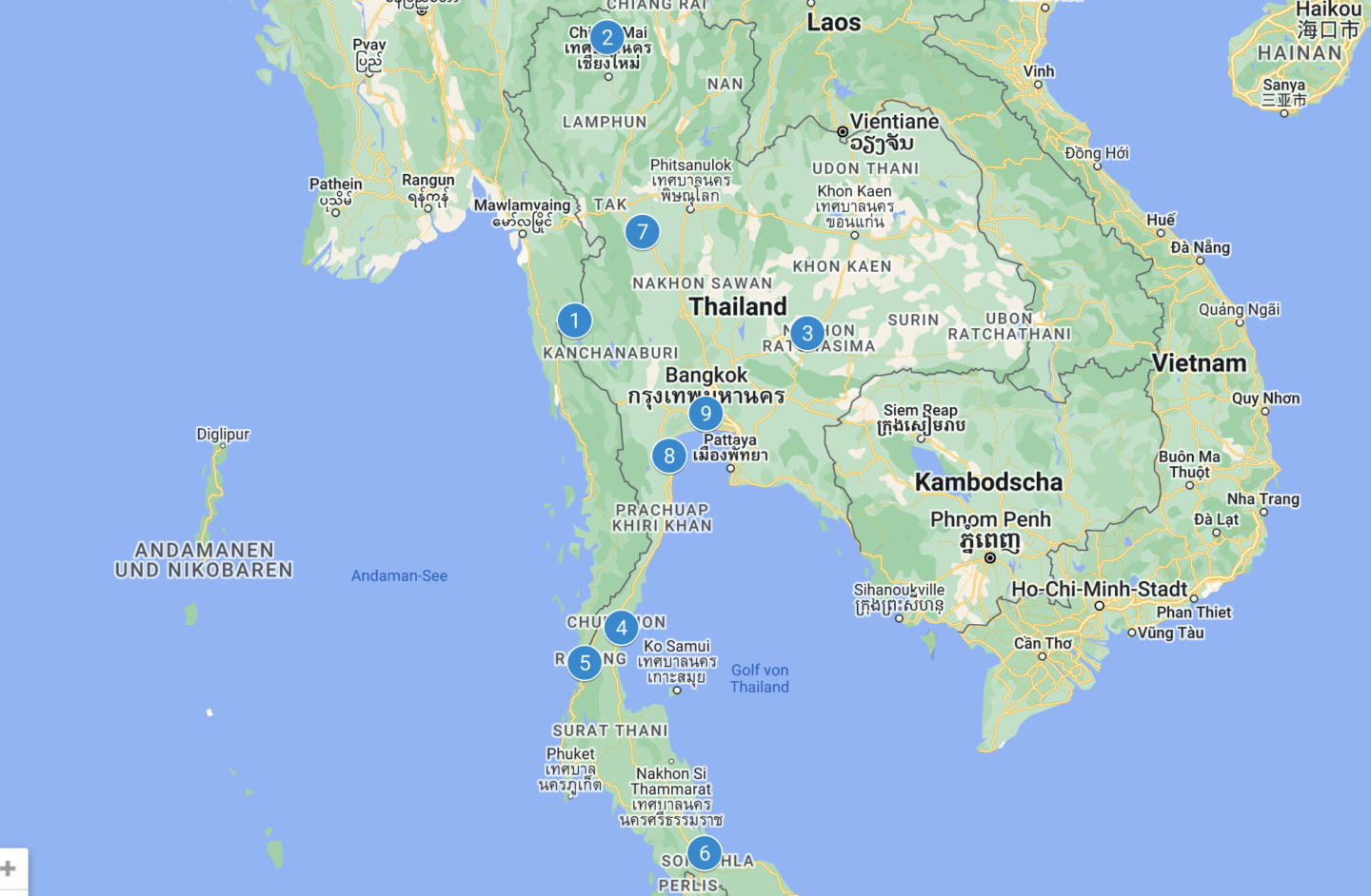 Thailand Karte ohne Massentourismus