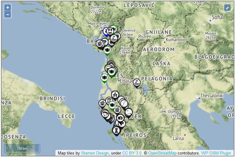 Karte der Rundreise durch Albanien